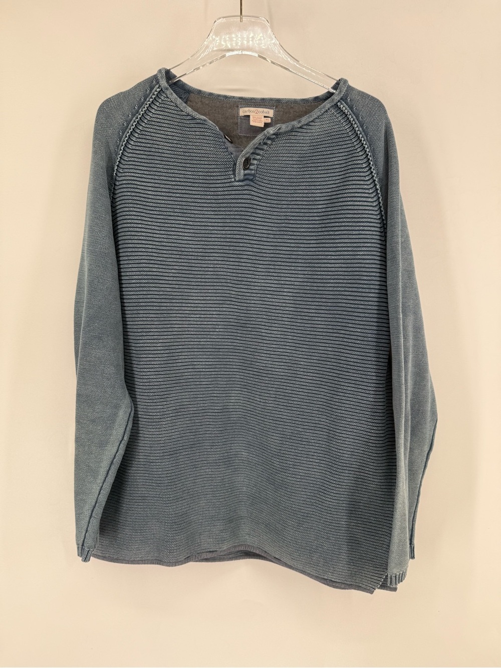 Carbon 2 Cobalt Waterman Henley Heavy Ribbed Sweater Size XL Blue Cotton